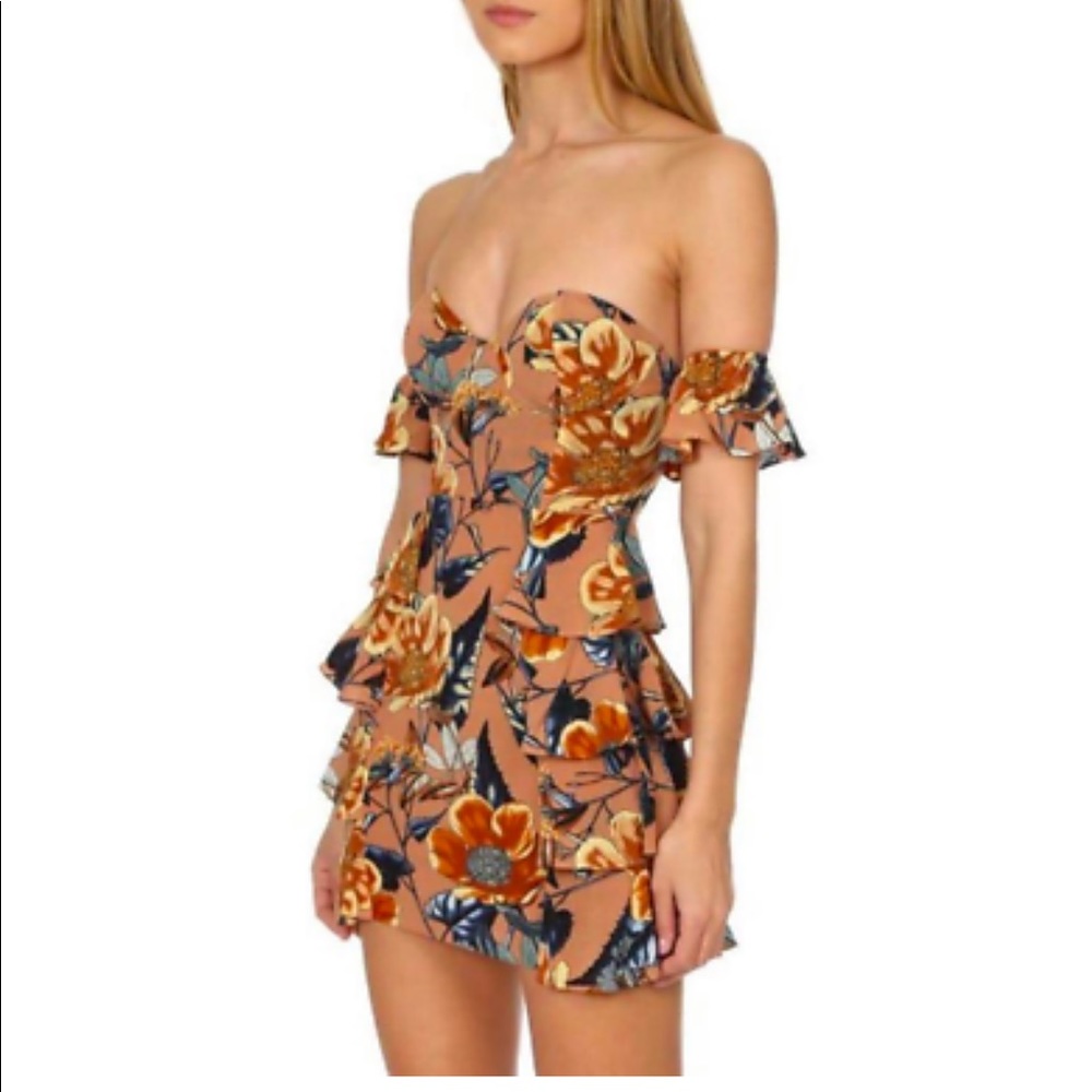 For love & lemons Flamenco dress in tan/orange S